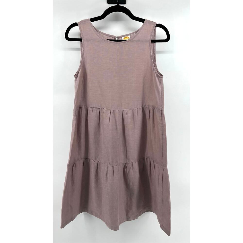 C&C California 100% Linen Tiered Coastal Sundress Mauve Purple Summer Mini XS
